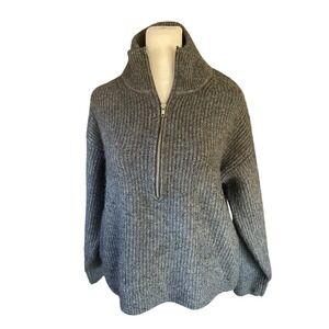 Vince Camuto Womens Ribbed Quarter Zip Wool Blend Sweater L Gray Gorpcor Box Cut